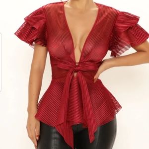 Fashion Nova Burgandy Tie Front Plus Top 1X